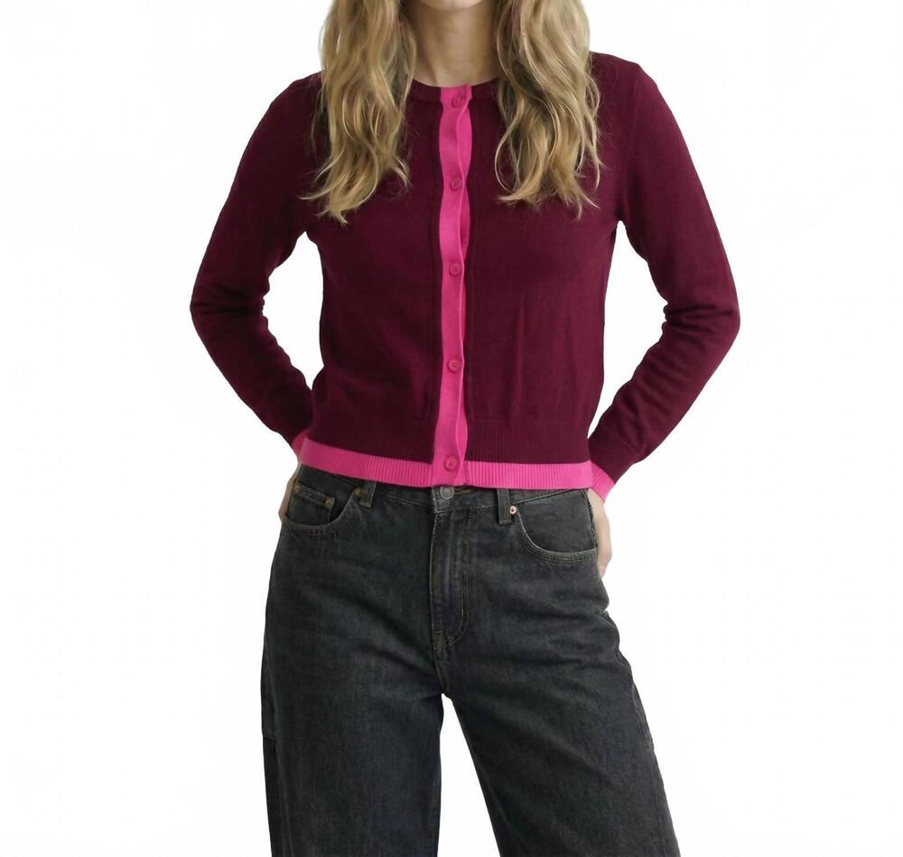 NEW DELUC zeppelin long sleeve cardigan in fuchsia